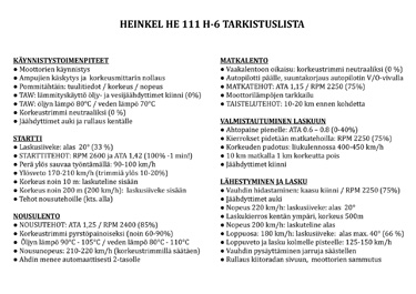 Heinkel He 111 H-6 tarkistuslista ja ohjeet pommituslennolle.