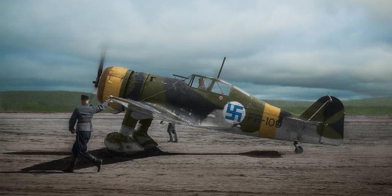 Talvisodan päähävittäjämme Fokker D.XXI FR-92, maalaus Kari Vertanen.