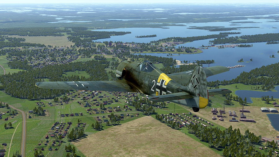 Detachment Kuhlmey's Focke Wulf 190 over the city and airfield of Lappeenranta-Lauritsala in the summer of 1944.