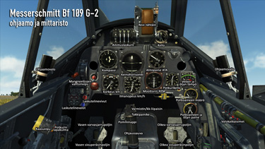 Messerschmitt Bf 109 G-2 ohjaamo ja mittaristo.